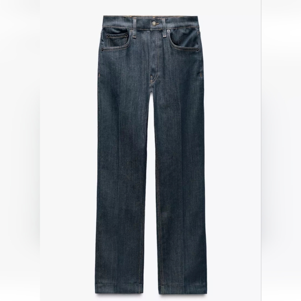 Zara ZW Collection High Rise Bootcut Cropped Jeans - Dark Blue